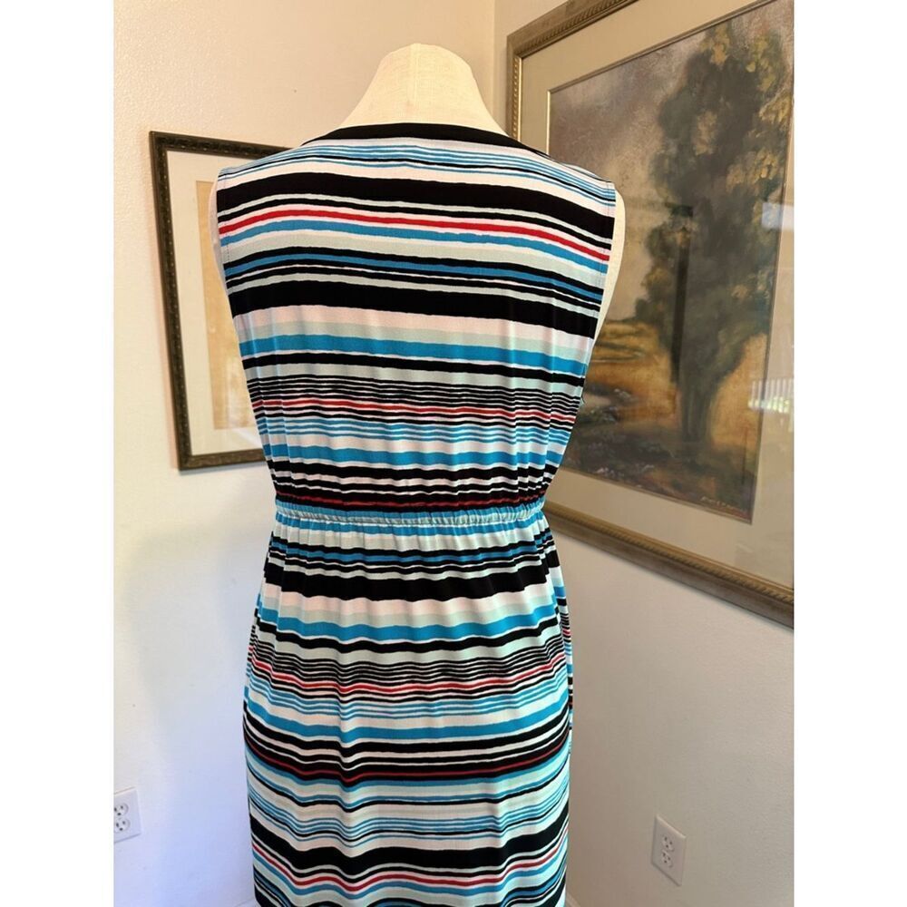 JONES NEW YORK Striped V-Neck Maxi Dress - Multicolor w/ Drawstring Size Med - Picture 11 of 13